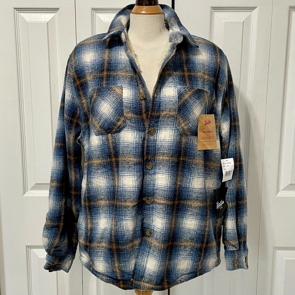 New Brooklyn Cloth Blue and Tan Plaid Sherpa Lined Shacket
